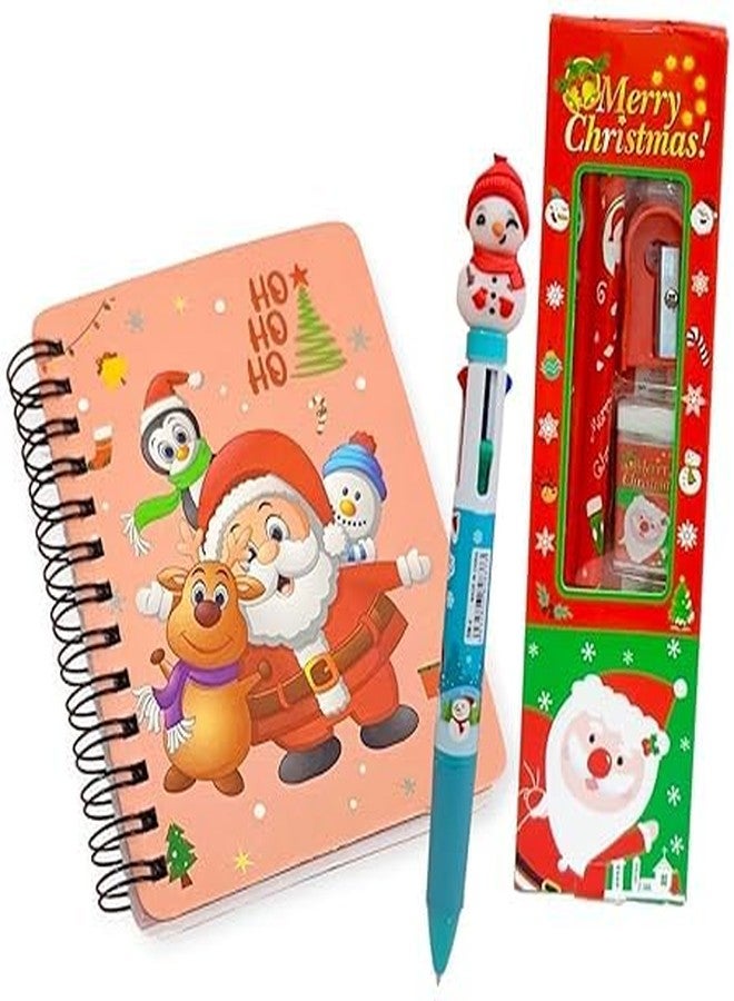 AMANVANI Christmas Return Gift Stationery Set, Stationery For School (pack of 3 items) Stationery For Christmas Party, Diary Pen Set, Christmas Theme Pencil Eraser Kit, Christmas Gift Set - Image 3